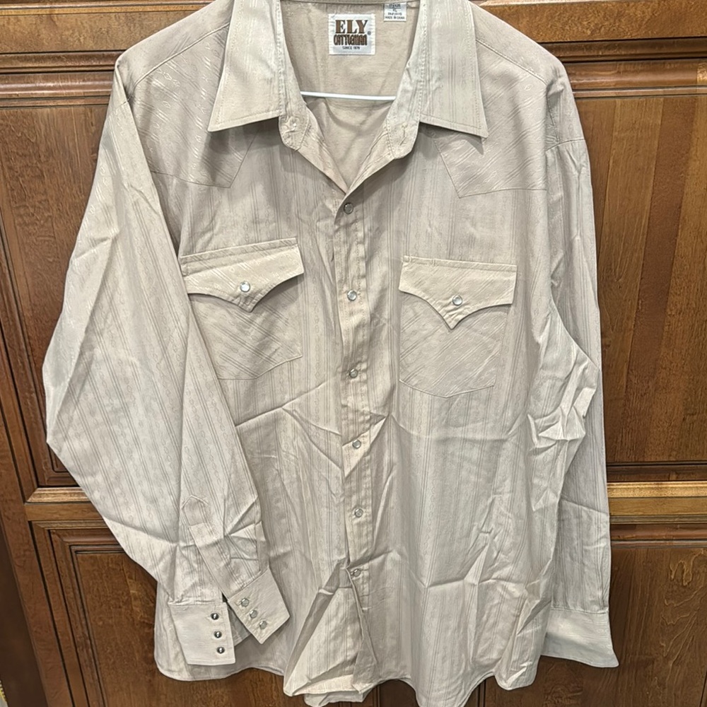 Ely Cattleman Beige Pearl Snap Western Shirt